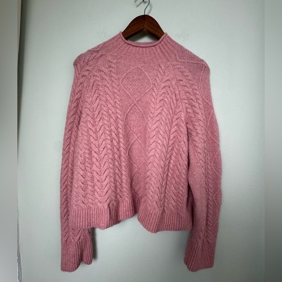 J.Crew‎ Cable-knit Rollneck Wool Blend Sweater Supersoft Yarn Dusty Rose Pink L - Picture 5 of 16